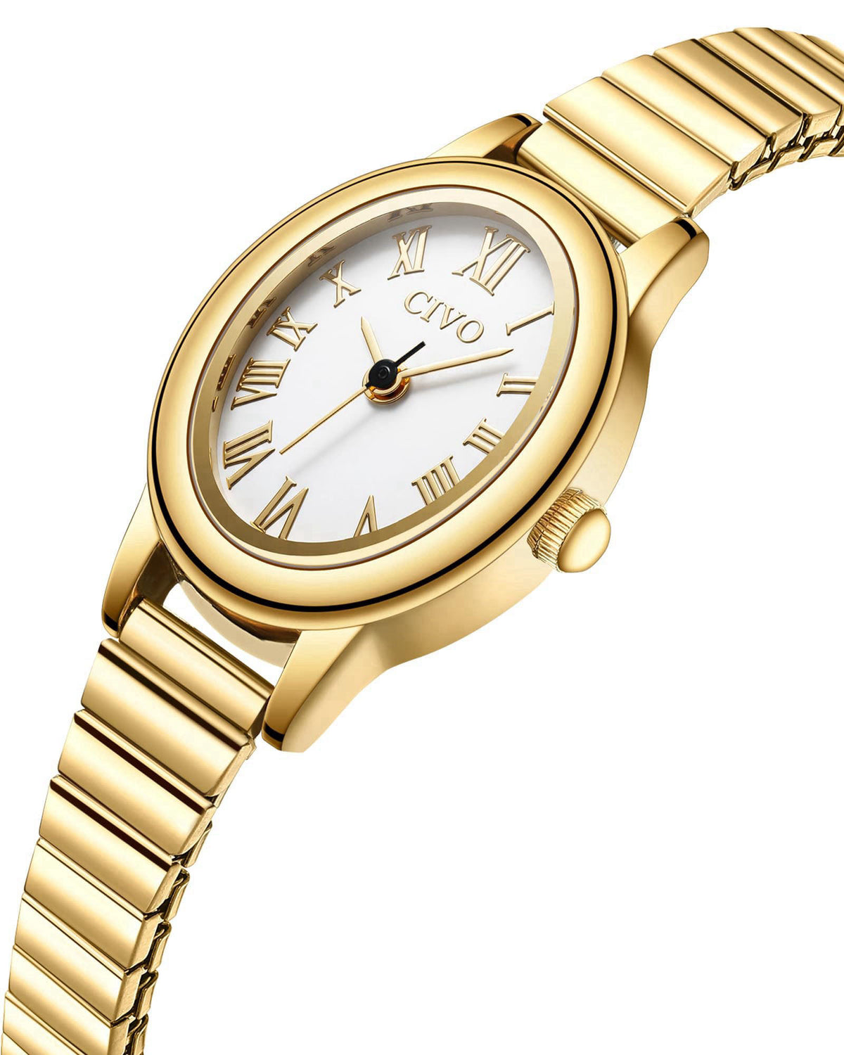 CIVO Small Gold Watches for Women: Vintage Roman, Stretch Expansion Band – alternate angle