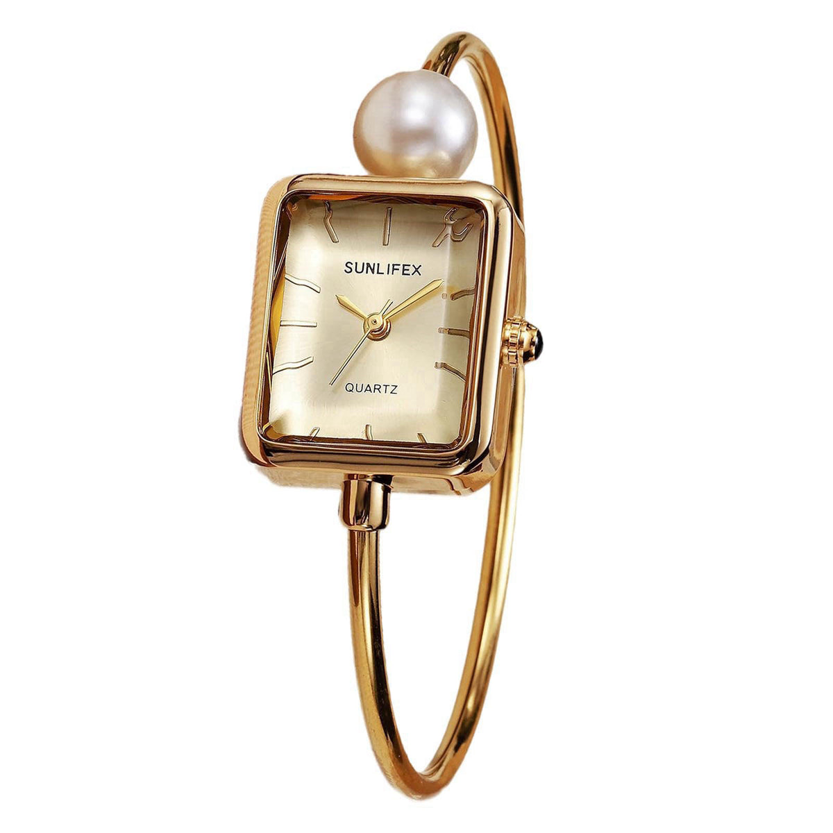 Gosasa Pearl Bangle Watch for Women, Gold Bracelet Watch with Square Easy Read Dial, Dainty Elegant Cuff Watch for Women