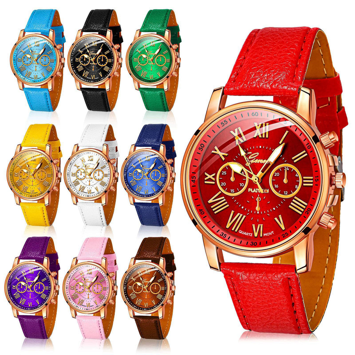 Yinkin 10 Pcs Assorted Platinum Watch Quartz Watch Sets for Women Men