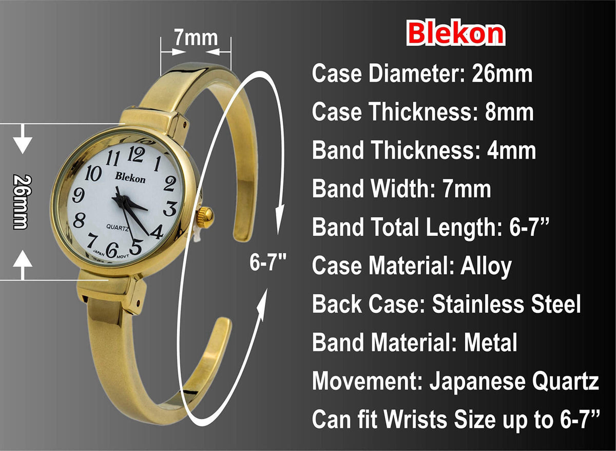 Blekon Collections Quartz Womens 26mm Delicate Metal Cuff Bangle Watch – alternate angle