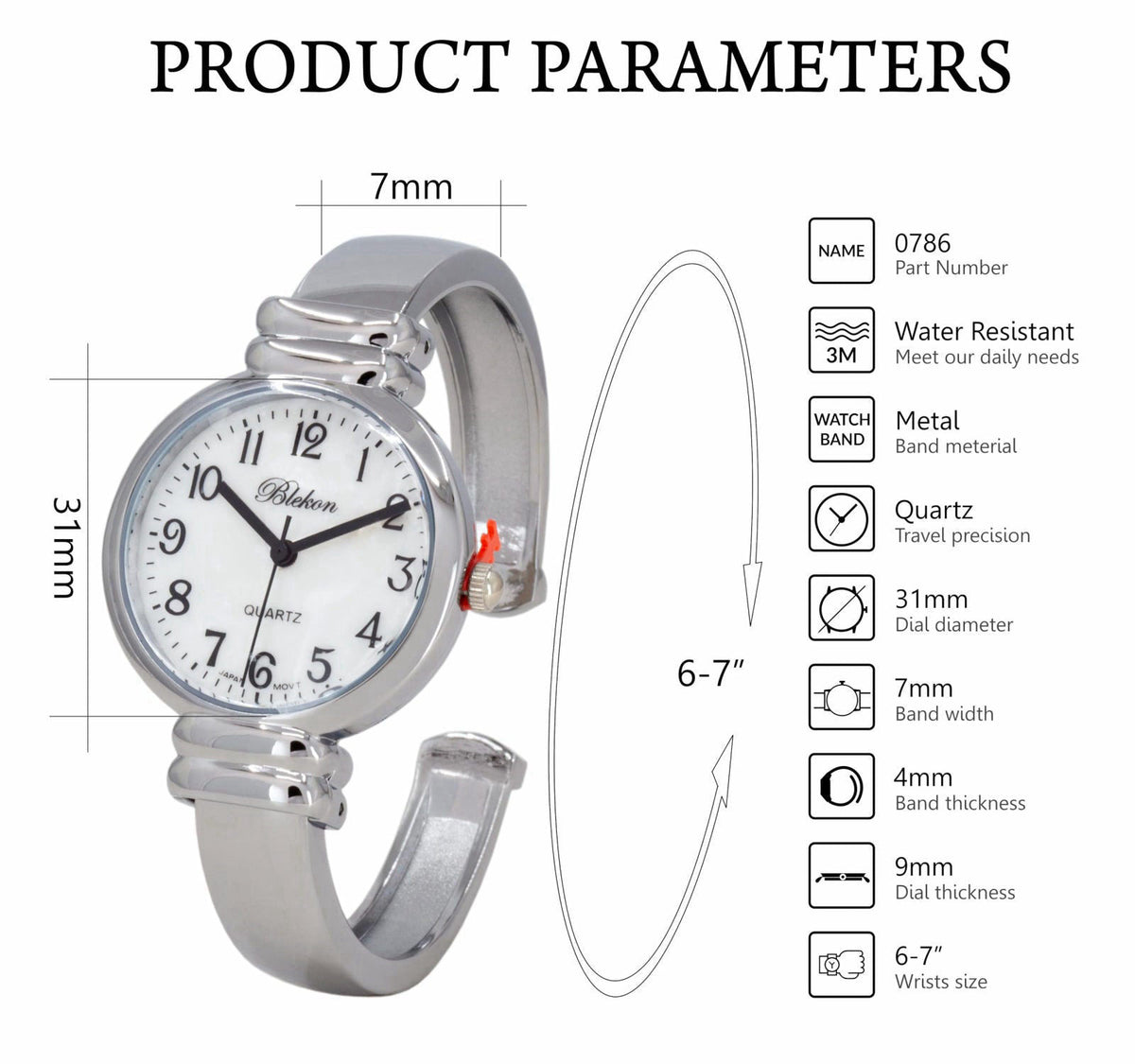 Wincci Women's Classic Easy Read Bangle Cuff Watch – packaging and label