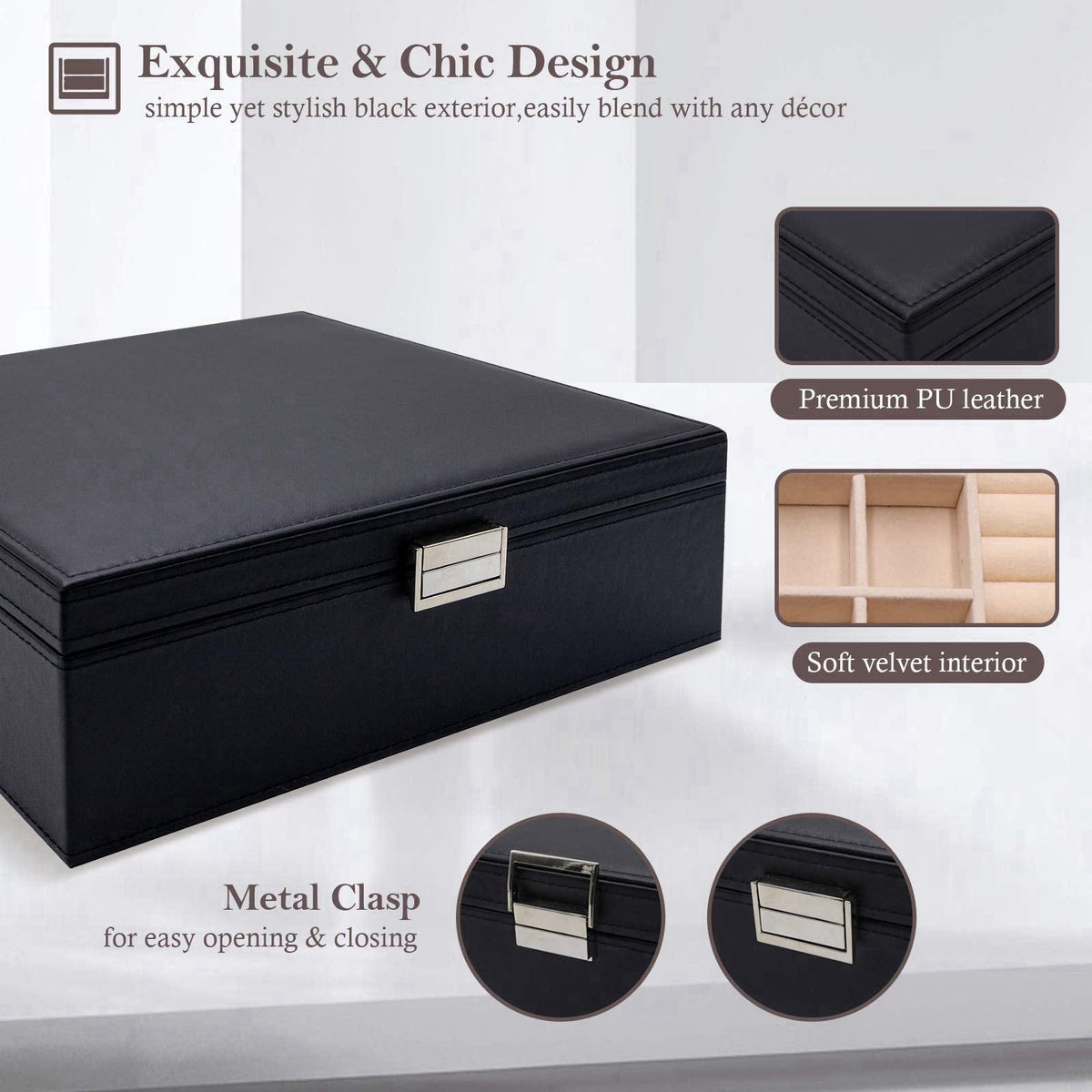 ProCase 2 Layers Jewelry Box for Women -Black – alternate angle