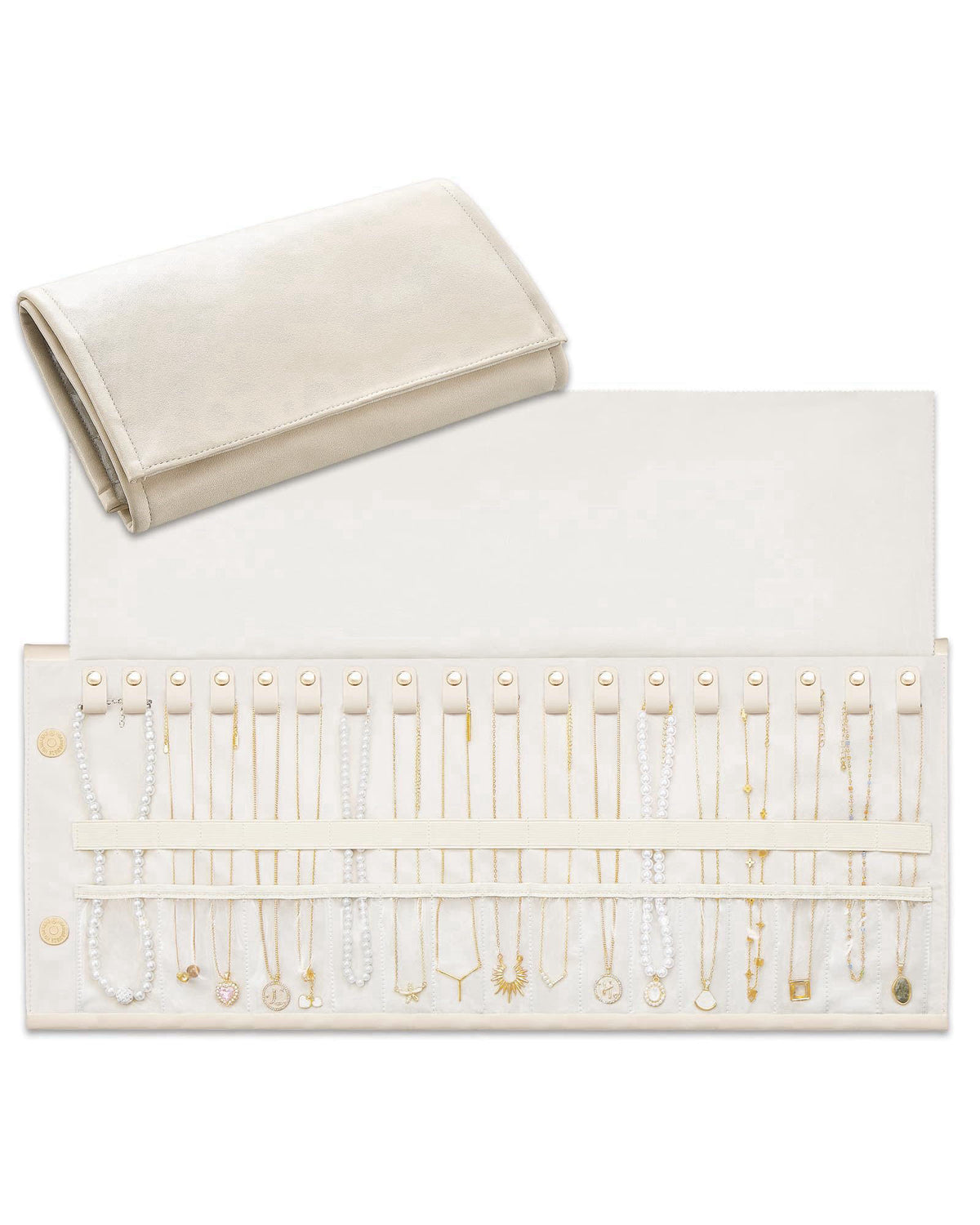 Lolalet Travel Necklace Organizer, Foldable Jewelry Case, Beige, 18 Slots – ✔ ✔ ✔ ✔ ✔