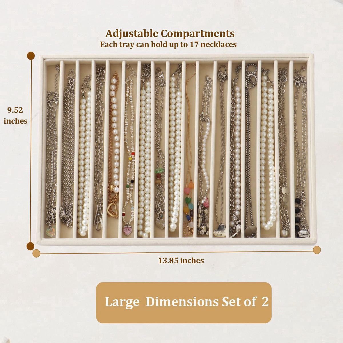 KATISYIO Large Velvet Jewelry Tray Display Drawer Inserts 2 Pack – close-up detail in Beige