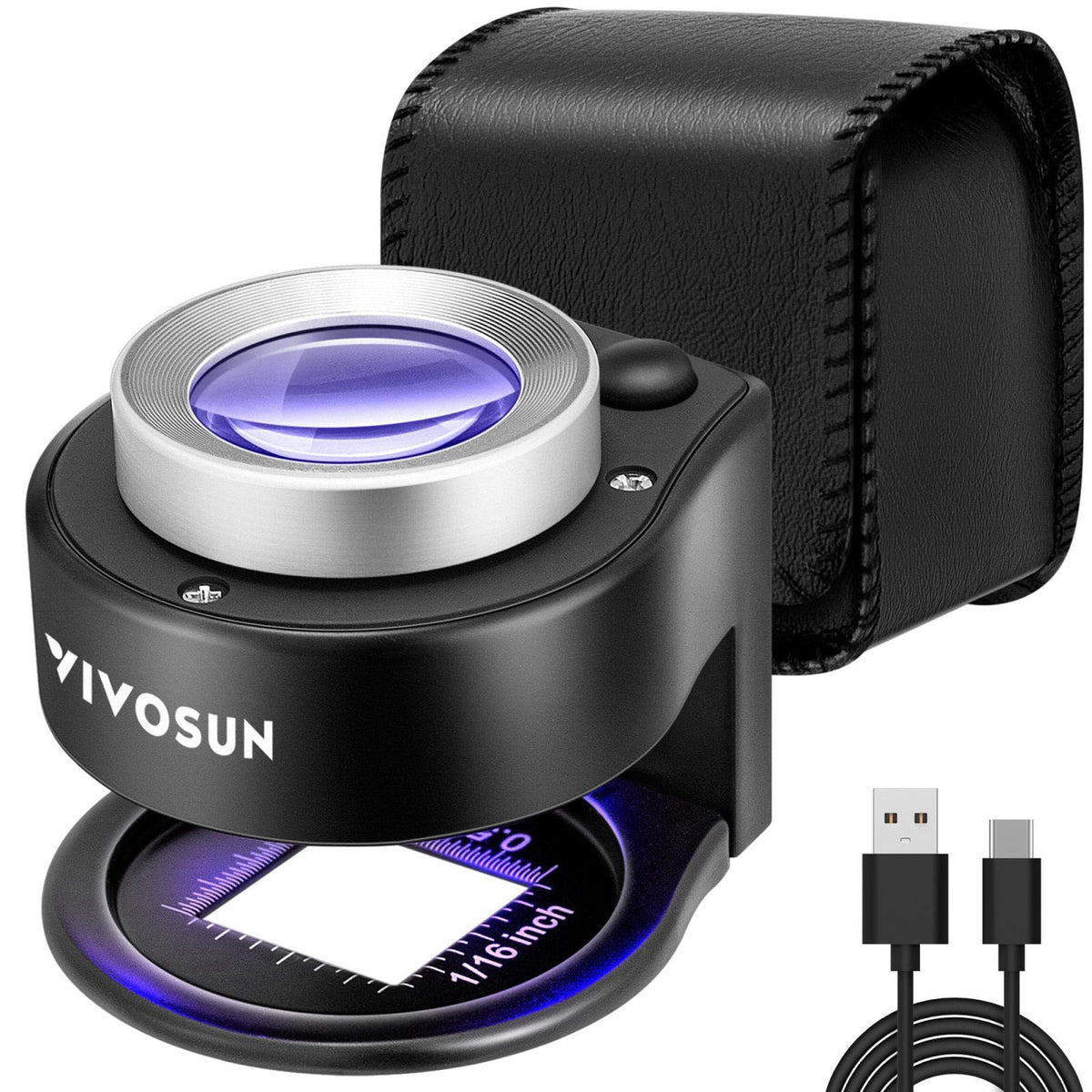VIVOSUN 30X Rechargeable Loupe Magnifier with LED Light and UV Light, Black