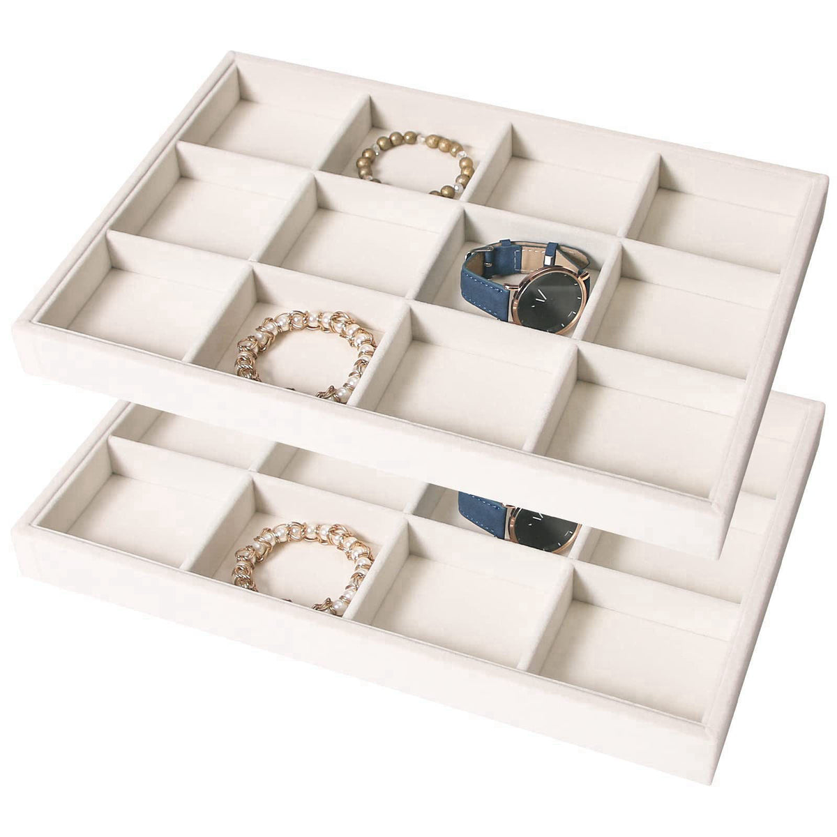 Coward 2PC Stackable 12 Grids Jewelry Organizer Tray Bracelet Display Stand for Selling Velvet Necklace Holder Earring B
