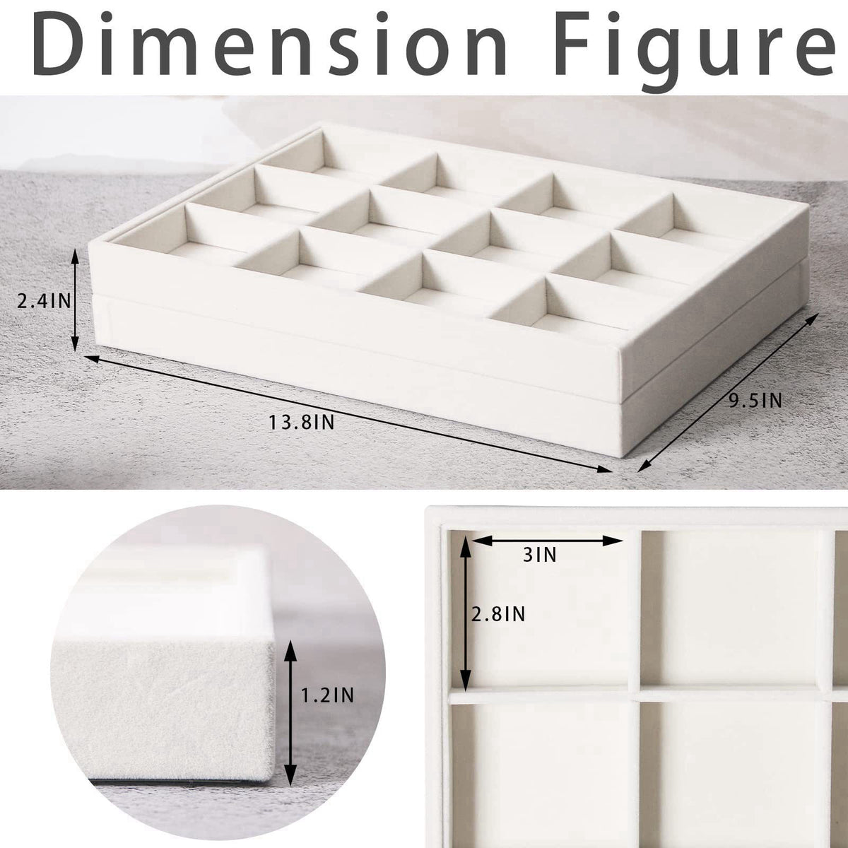 Coward 2PC Stackable 12 Grids Jewelry Organizer Tray Bracelet Display Stand for Selling Velvet Necklace Holder Earring B