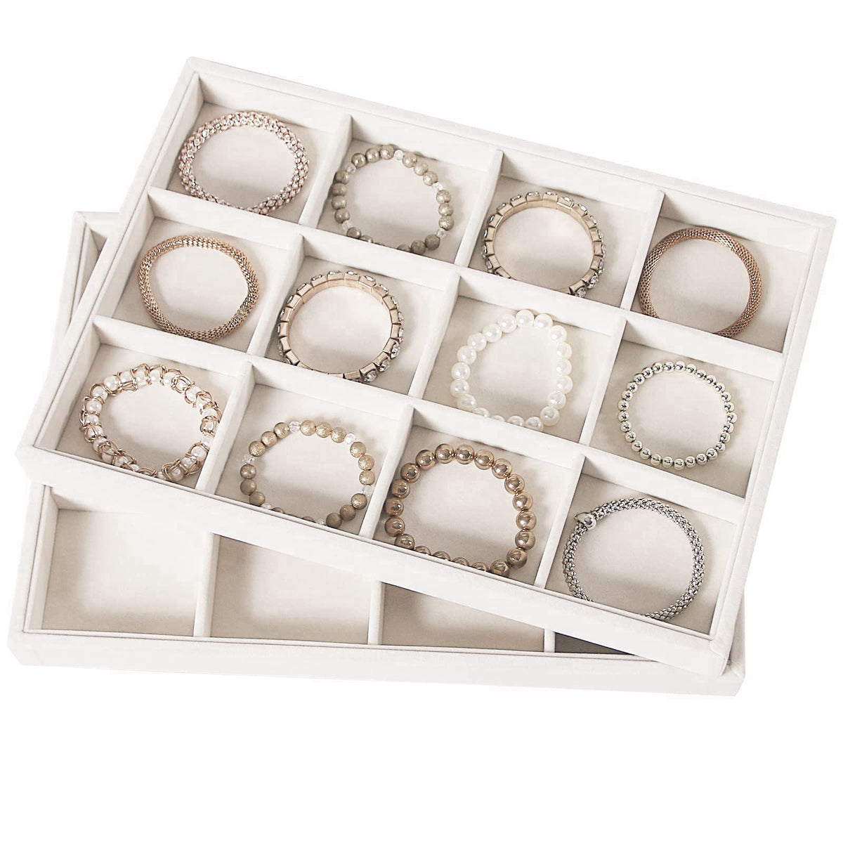 Coward 2PC Stackable 12 Grids Jewelry Organizer Tray Bracelet Display Stand for Selling Velvet Necklace Holder Earring B