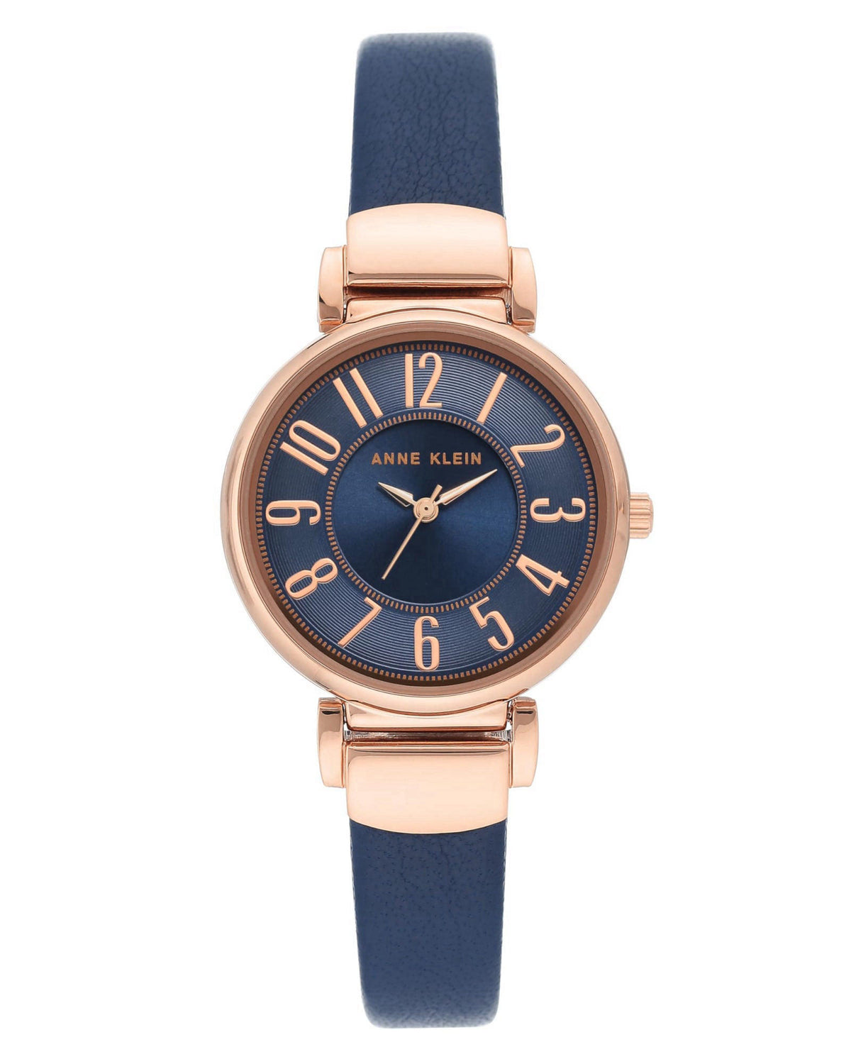 Anne Klein Women's Easy-to-Read Navy Leather Strap Watch, AK/2156NVRG, Navy, Rose Gold-Tone – Blue