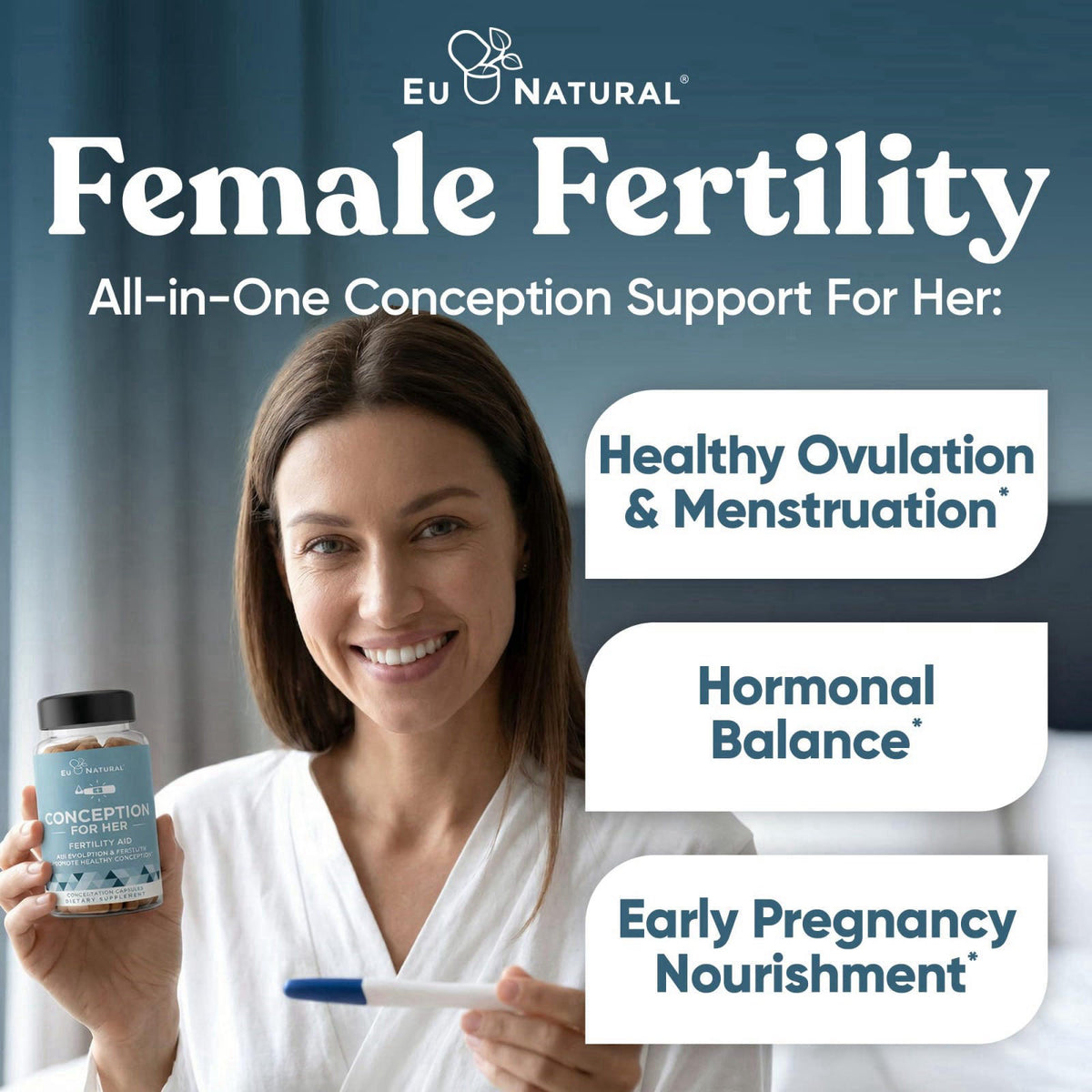 Eu Natural Conception for Her Fertility Supplements for Women, 60 Veg Caps – close-up detail