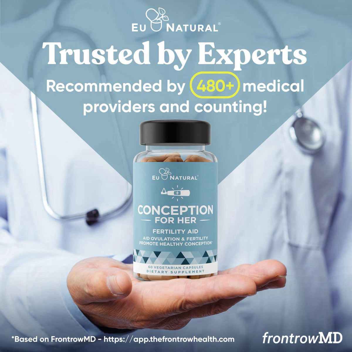 Eu Natural Conception for Her Fertility Supplements for Women, 60 Veg Caps – packaging and label
