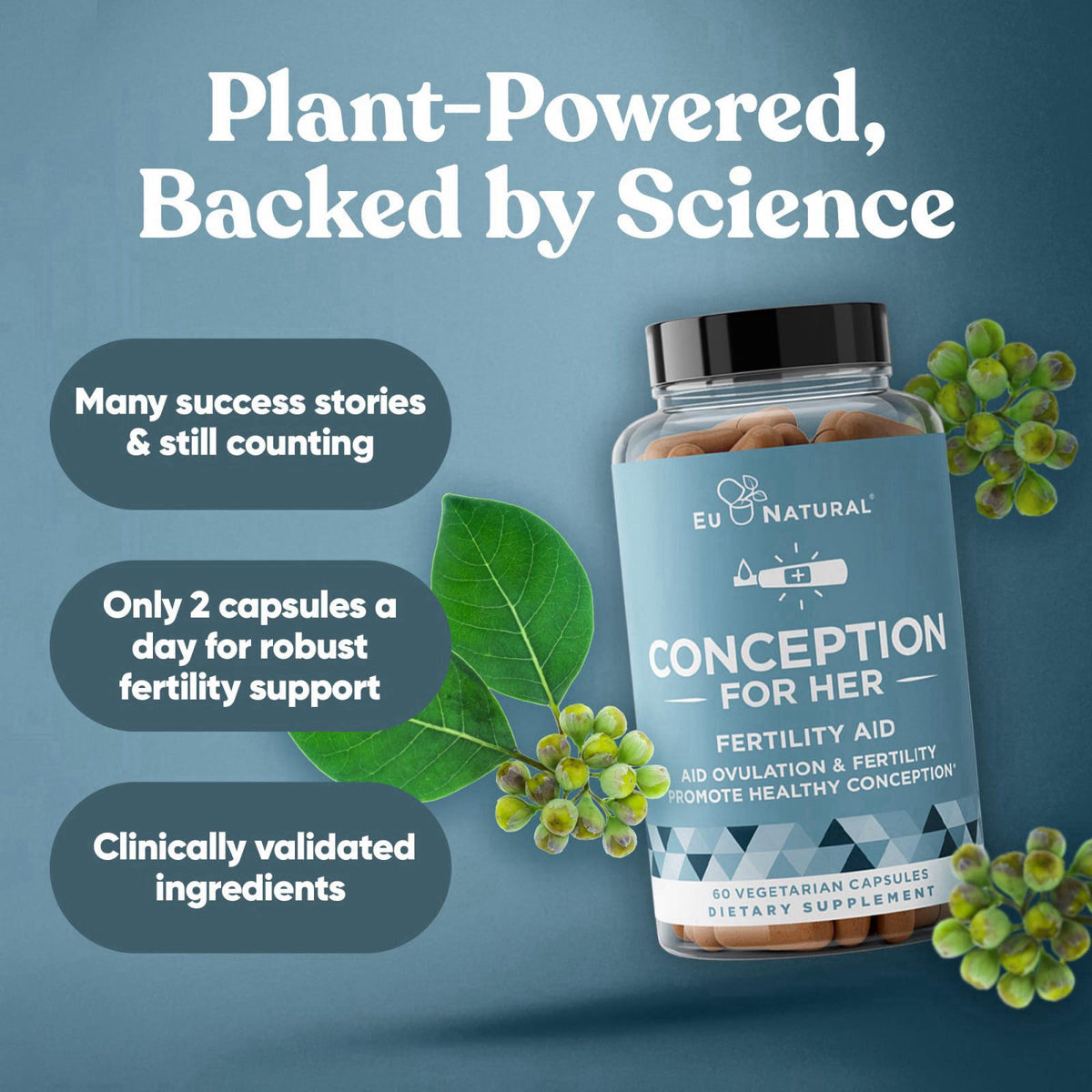 Eu Natural Conception for Her Fertility Supplements for Women, 60 Veg Caps – full view