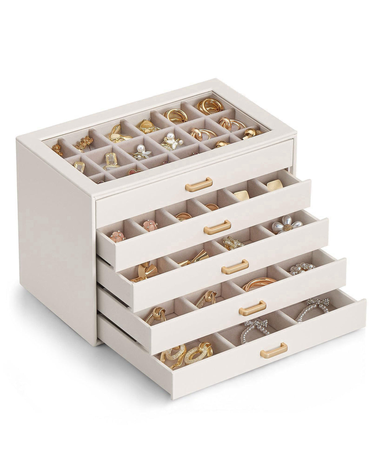 Lolalet Earring Organizer, Jewelry Box with Clear Lid -Beige, 5 Layer – ✔ ✔ ✔ ✔ ✔ 