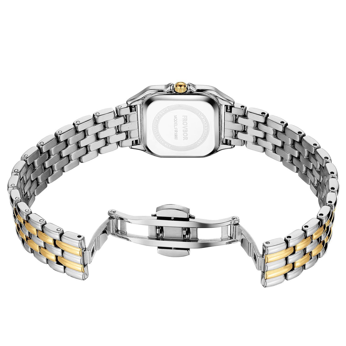 FROVBOR Gold Watches for Women Vintage Rectangular Case Diamond Roman Dial – packaging and label