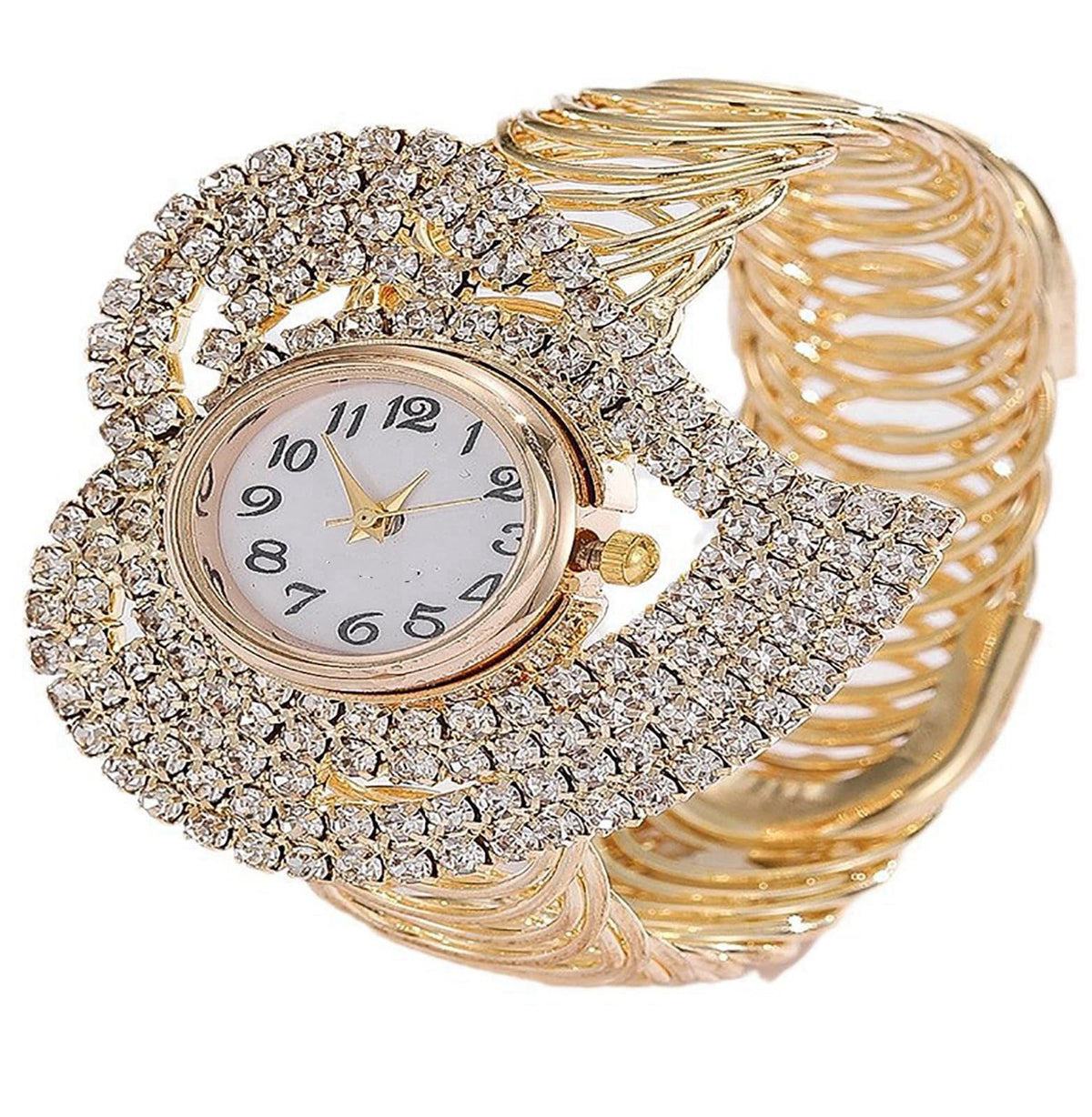 VILKFY Women's Heart-Shaped Crystal Bracelet Watch Gold Toned Cuffs