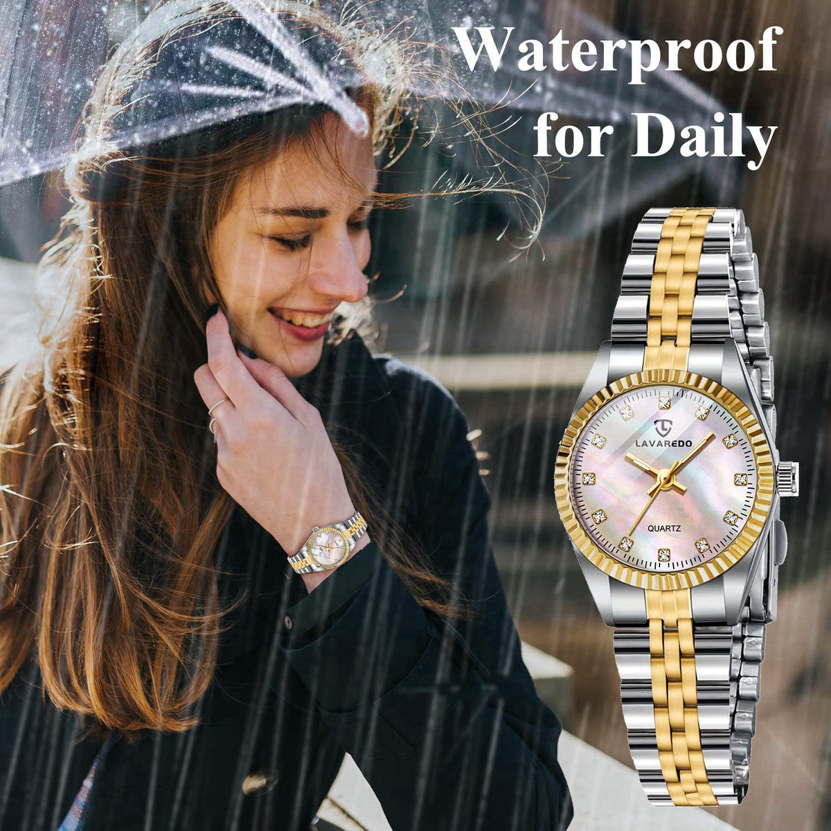 Timever Gold Womens Watch Set, Gold Plated Bangle Bracelet – alternate angle