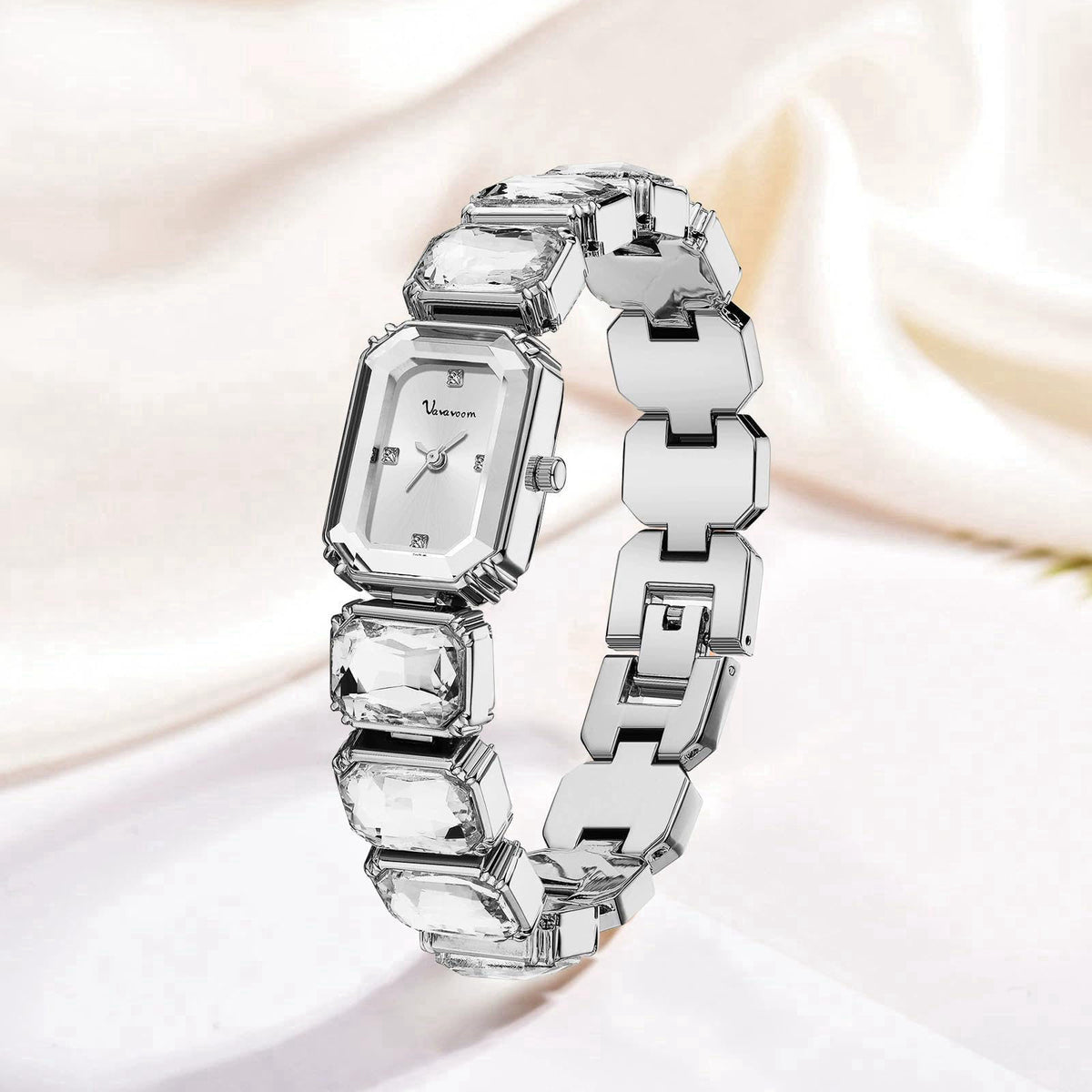 HUNRUY Luxury Womens Diamond Watch Octagonal Crystal Bracelets Wristwatch – full view