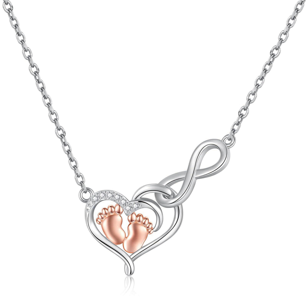 sagrence 925 Sterling Silver Infinity Heart Little Feet Necklace for Mom, Mama To Be Necklace, New Mom Gift, Expecting M