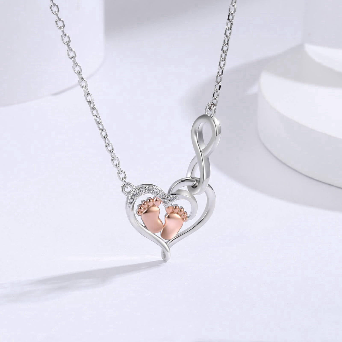 sagrence 925 Sterling Silver Infinity Heart Little Feet Necklace for Mom, Mama To Be Necklace, New Mom Gift, Expecting M