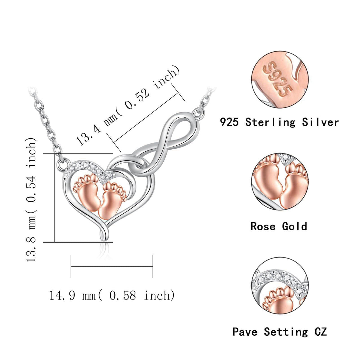 sagrence 925 Sterling Silver Infinity Heart Little Feet Necklace for Mom, Mama To Be Necklace, New Mom Gift, Expecting M