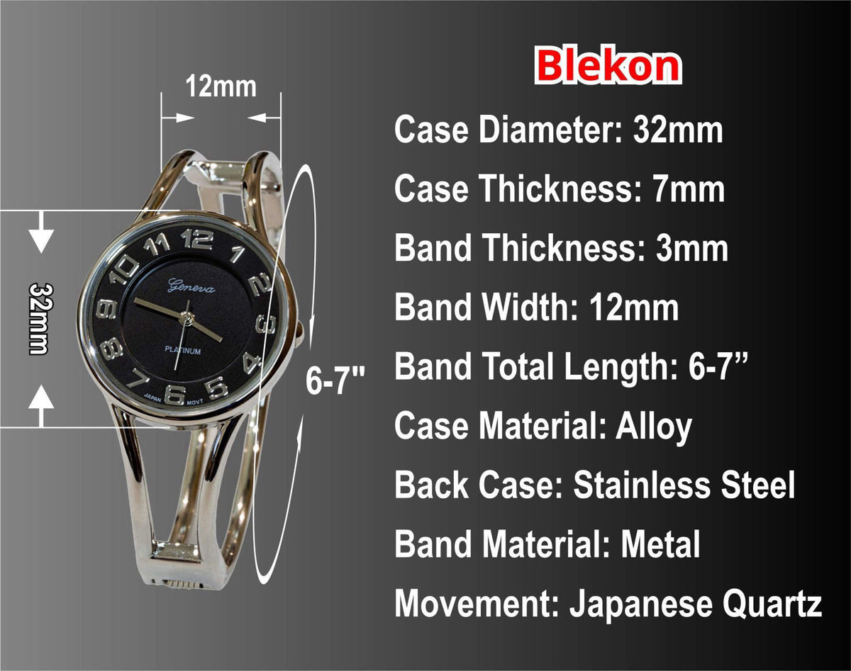 Blekon Collections Japanese Quartz Round Face Dial Metal Double Band Fashion Women's Bangle Cuff Watch 5215 – close-up d