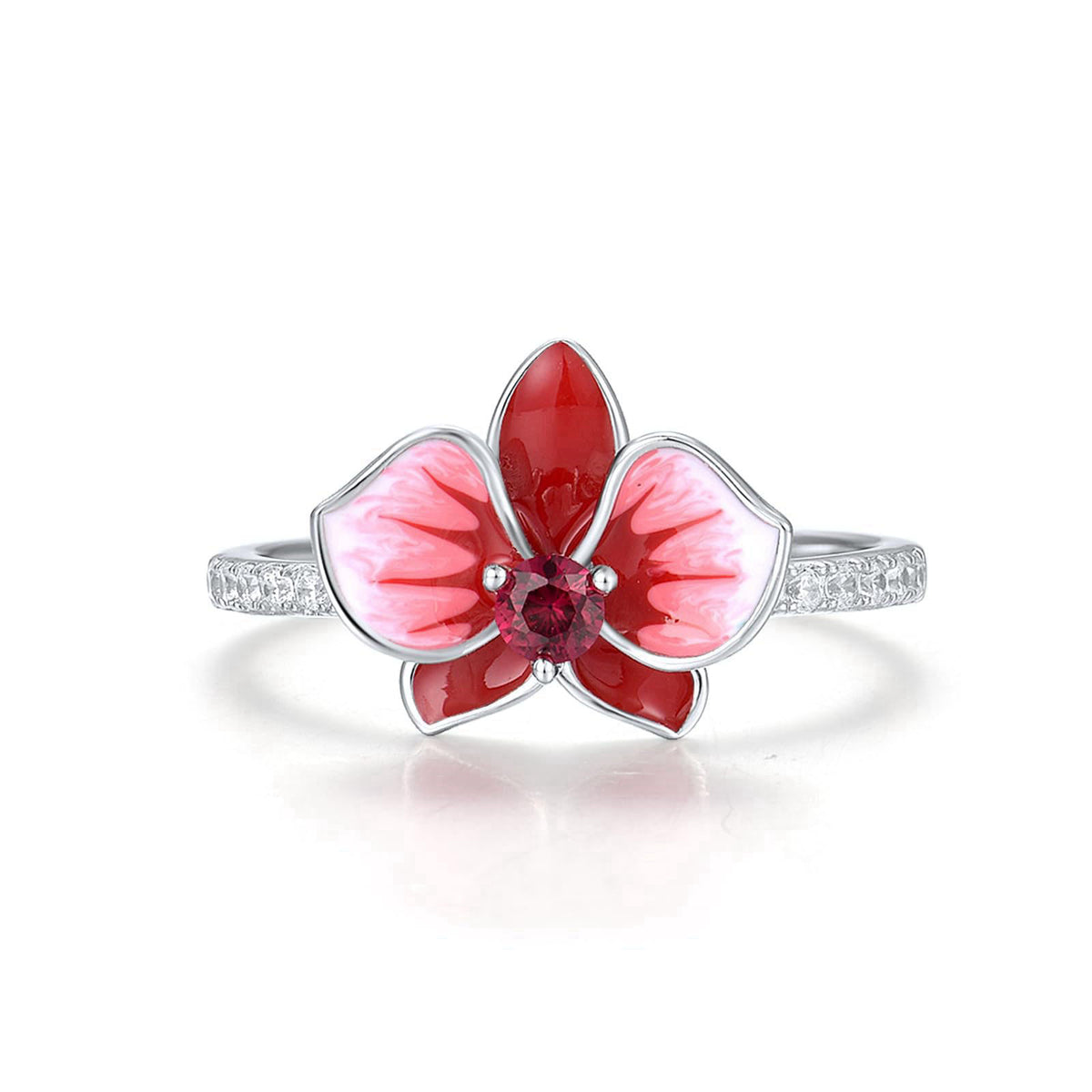 Santuzza 925 Sterling Silver Enamel Single Flowers Ring – close-up detail