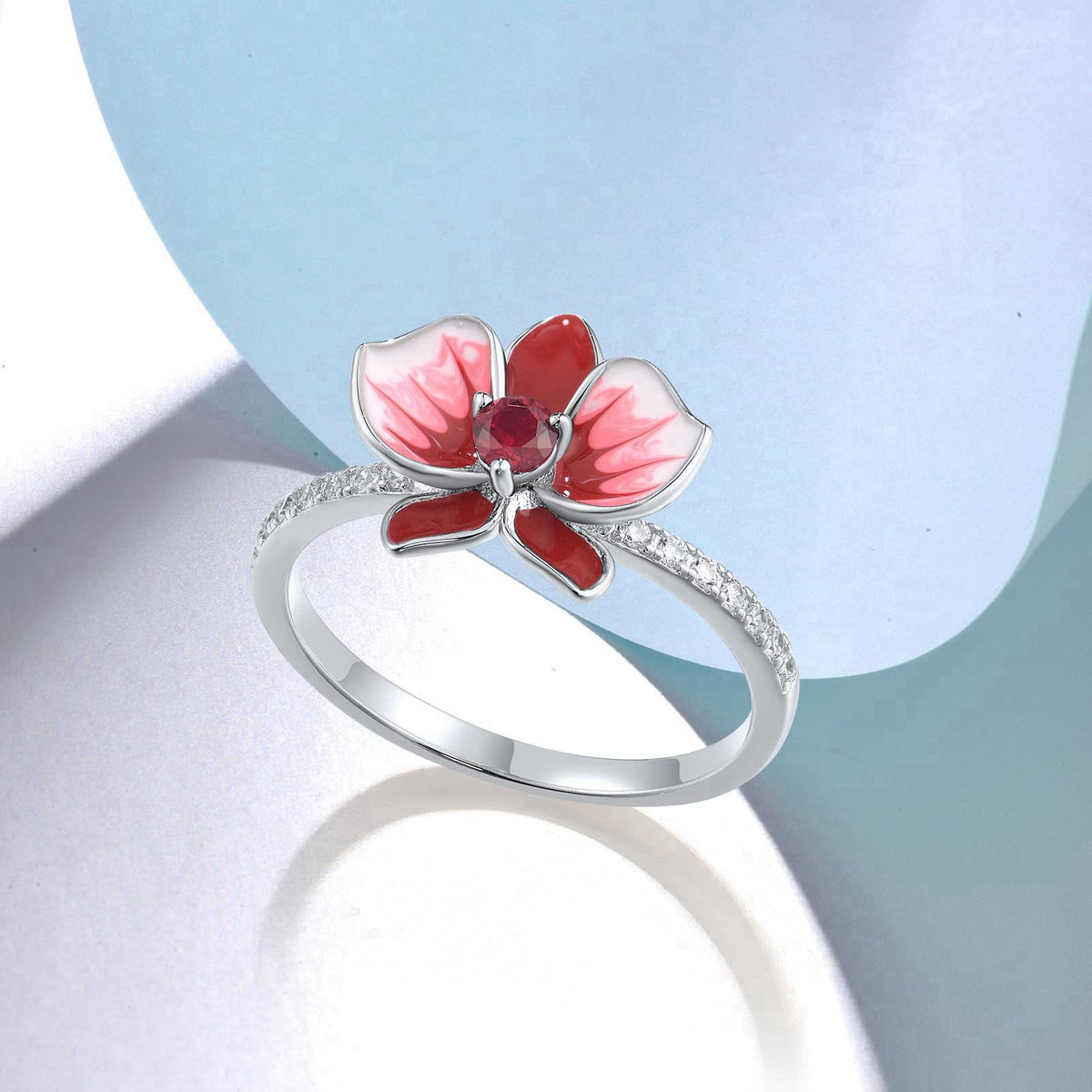 Santuzza 925 Sterling Silver Enamel Single Flowers Ring – packaging and label