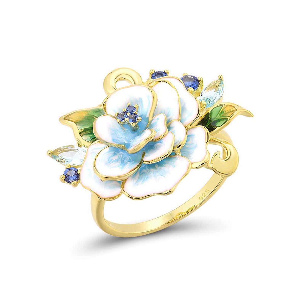 Santuzza 925 Sterling Silver Enamel Single Flowers Ring – back view and specifications