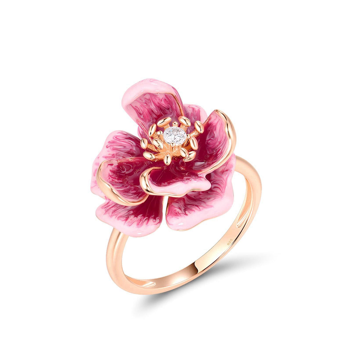 Santuzza 925 Sterling Silver Enamel Single Flowers Ring – alternate angle