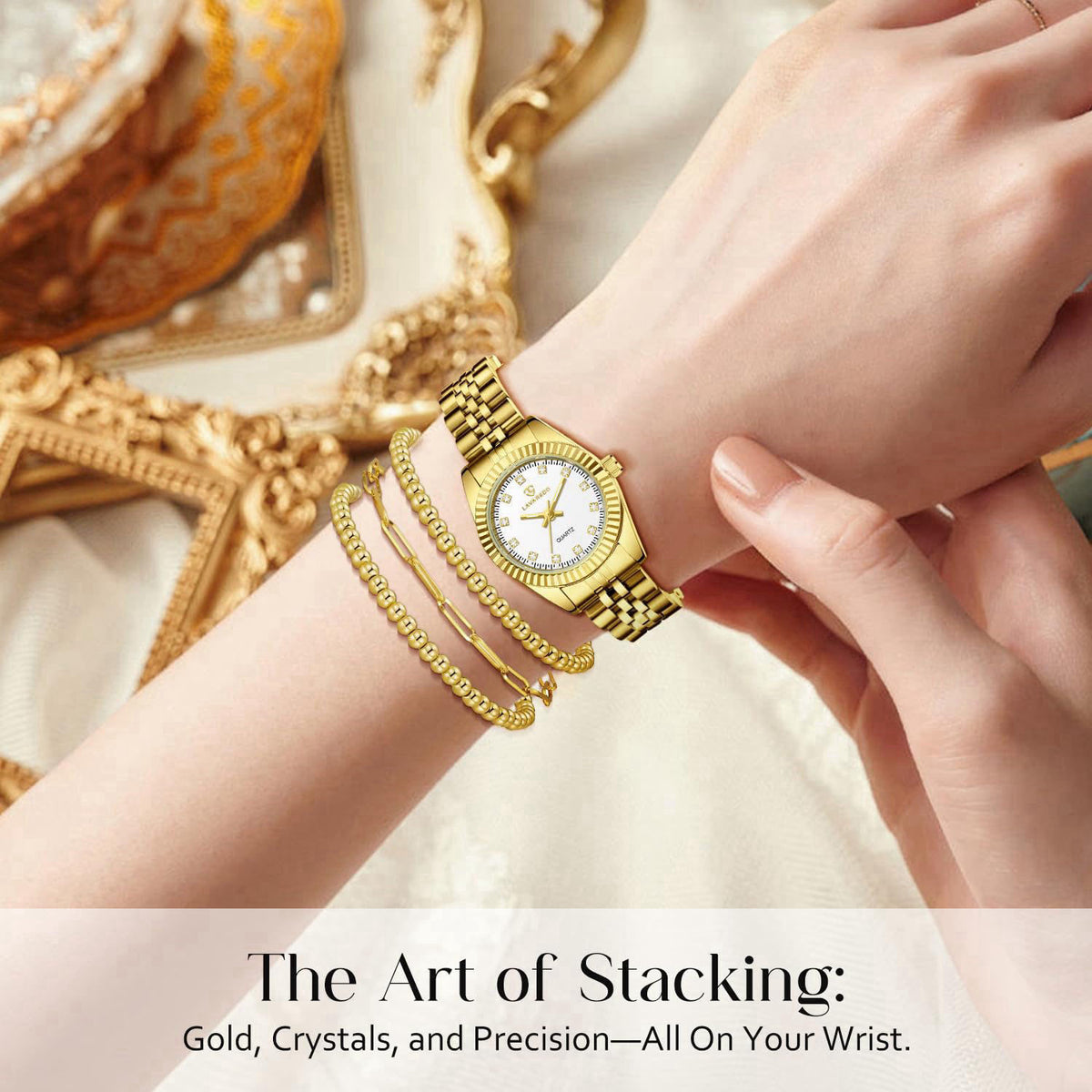 Timever Gold Womens Watch Set, Gold Plated Bangle Bracelet – alternate angle