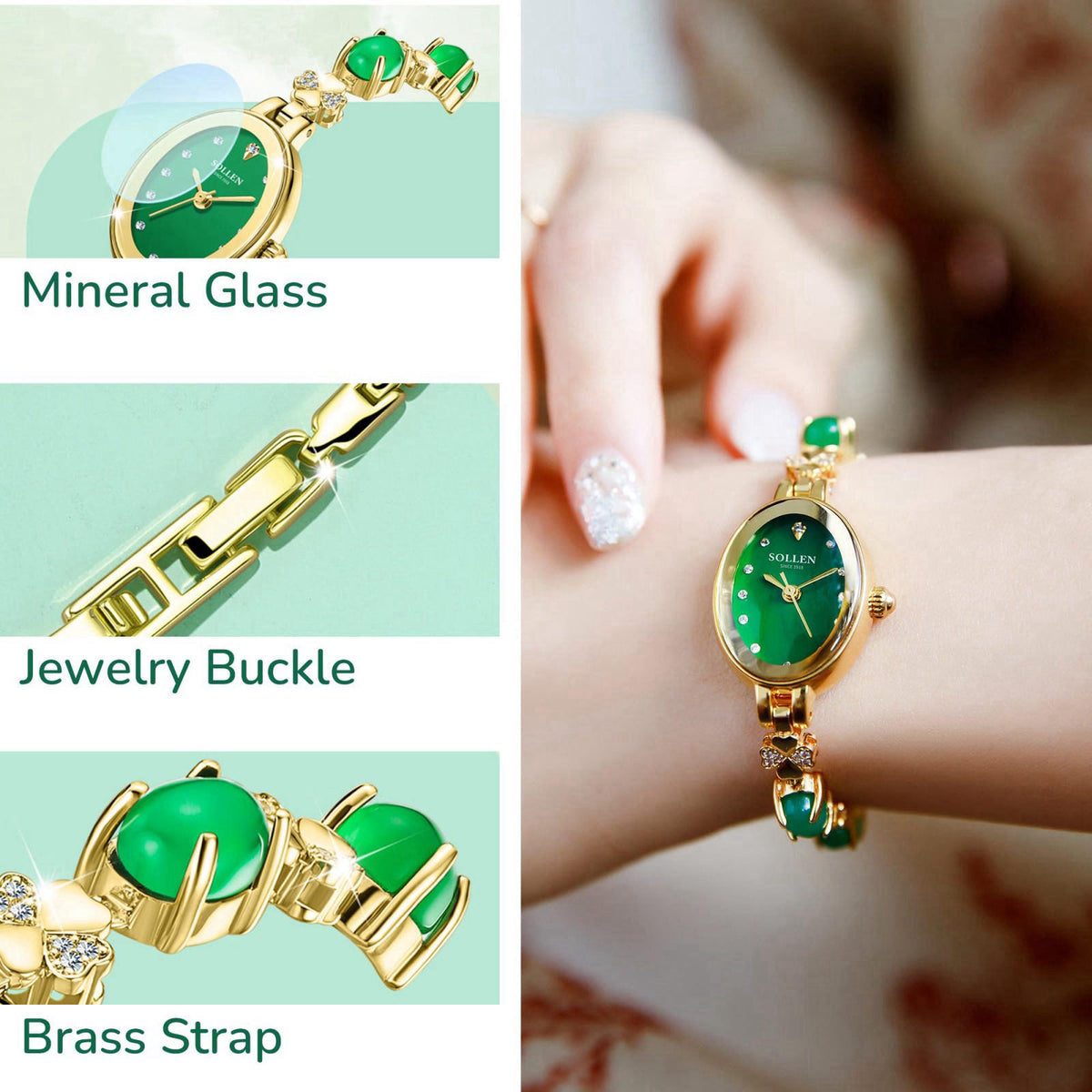 SOLLEN Women's Bracelet Watches, Dainty Stylish Luxury Quartz Jewelry Watch – alternate angle