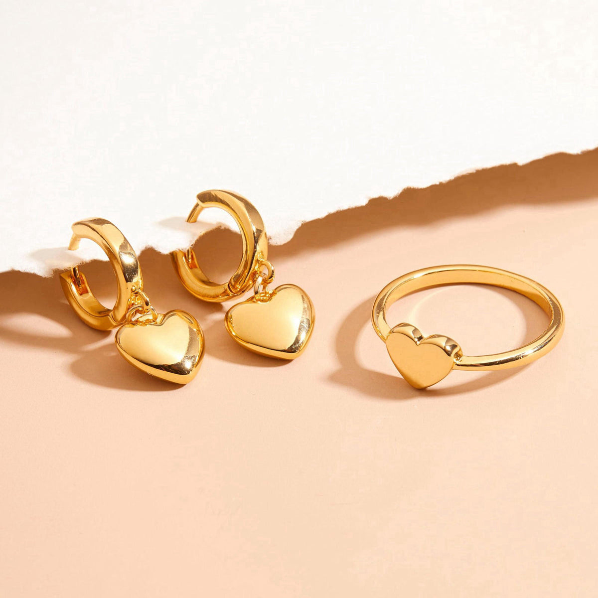 Brook & York Ruby Heart Ring - Hypoallergenic 14K Gold-Plated Brass - Heart Jewelry - Valentine's Day - Women's Rings- A