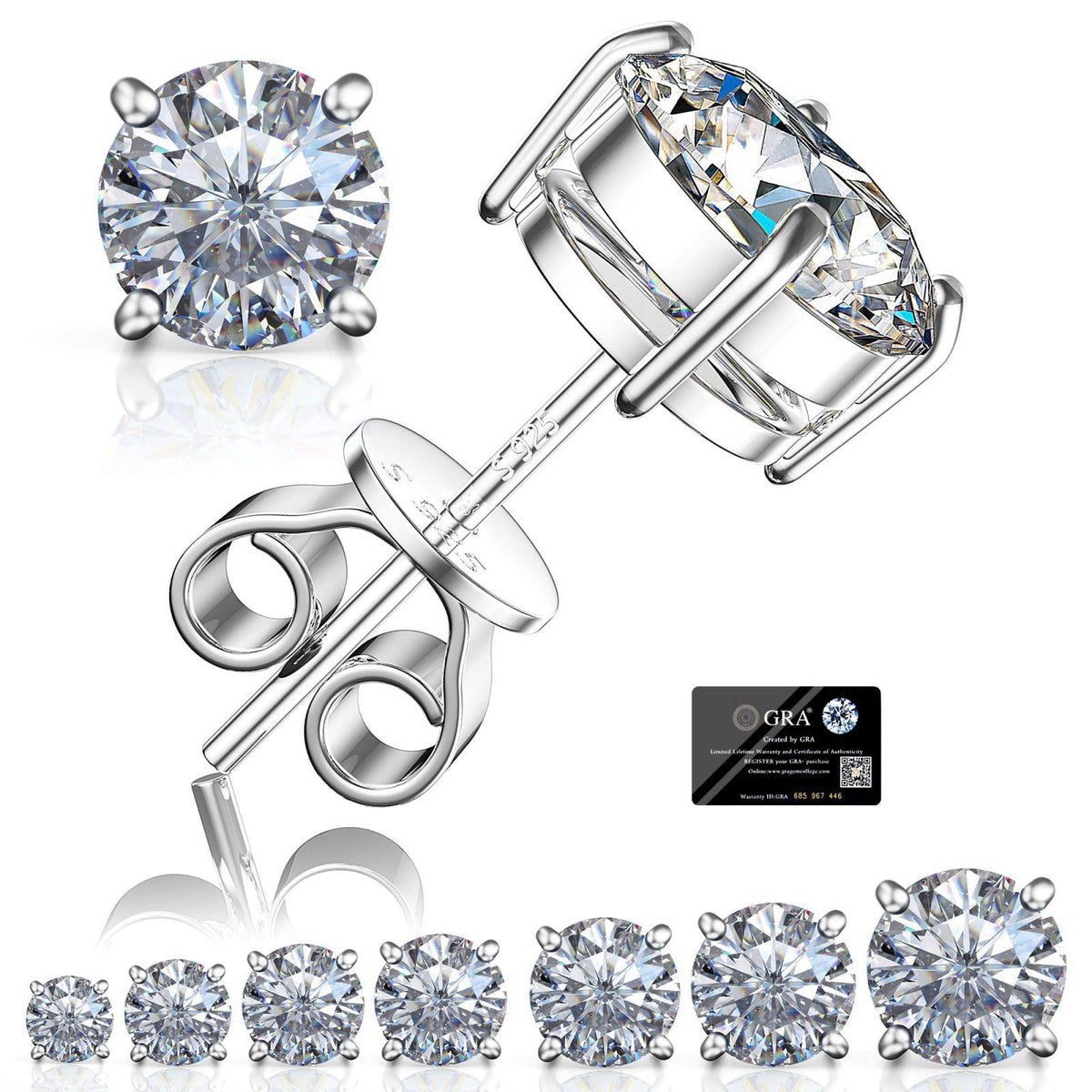 GIGAVOX Moissanite Stud Earrings for Women Men 0.3-3.0CT Solid 925 Sterling Silver – product photo (Earrings)