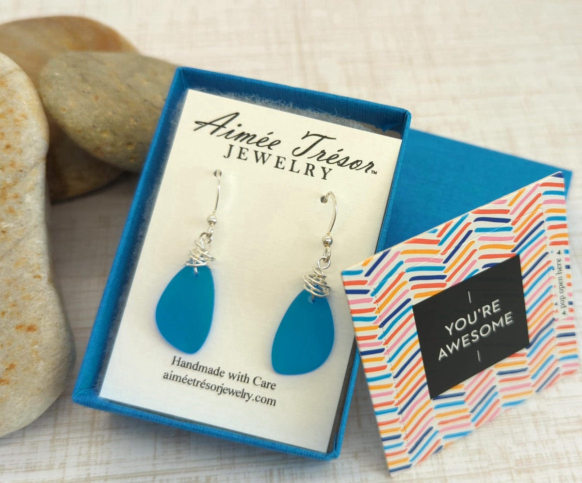 Aimee Tresor Popular Recycled Sea Glass Earrings on Sterling Silver Hooks – alternate angle