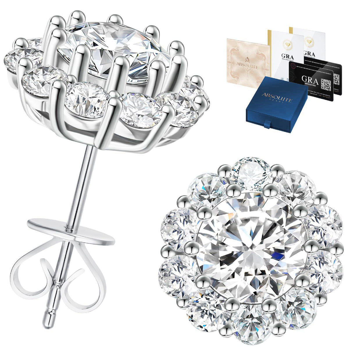 Absolute pearl ABSOLUTE Moissanite Studs Earrings Sterling Silver Hypoallergenic Jewelry – D, Sterling Silver