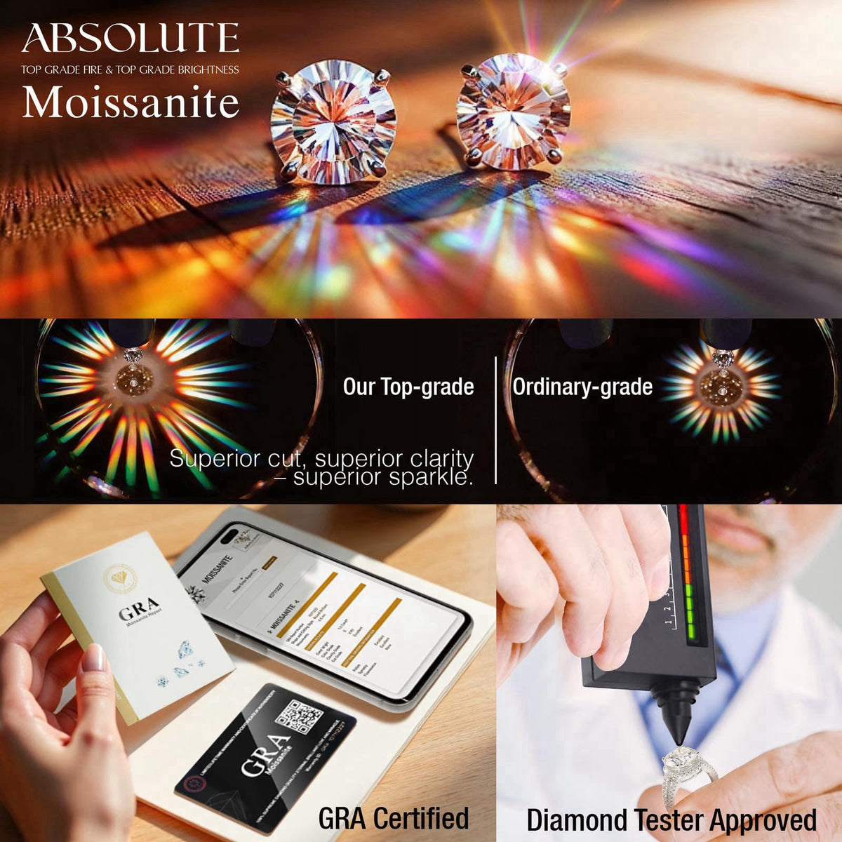 Absolute pearl ABSOLUTE Moissanite Studs Earrings Sterling Silver Hypoallergenic Jewelry – full view
