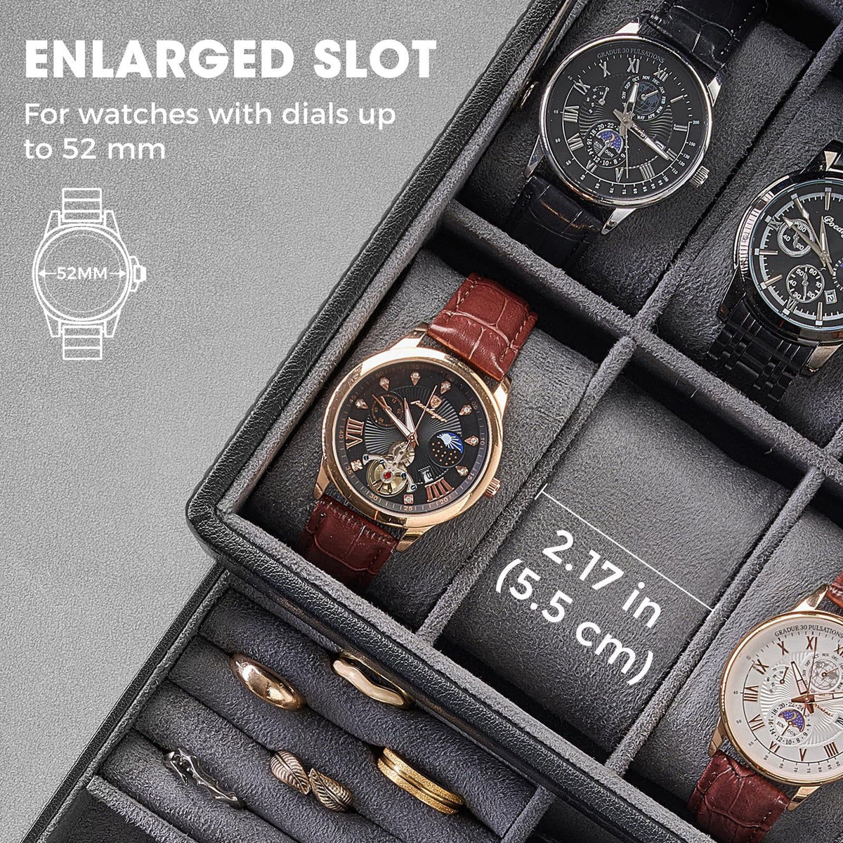 ProCase Premium Watch Box for Men, Jewelry Organizer Box with Drawer, Display Storage Case with Glass Lid -Black, 8 Slot