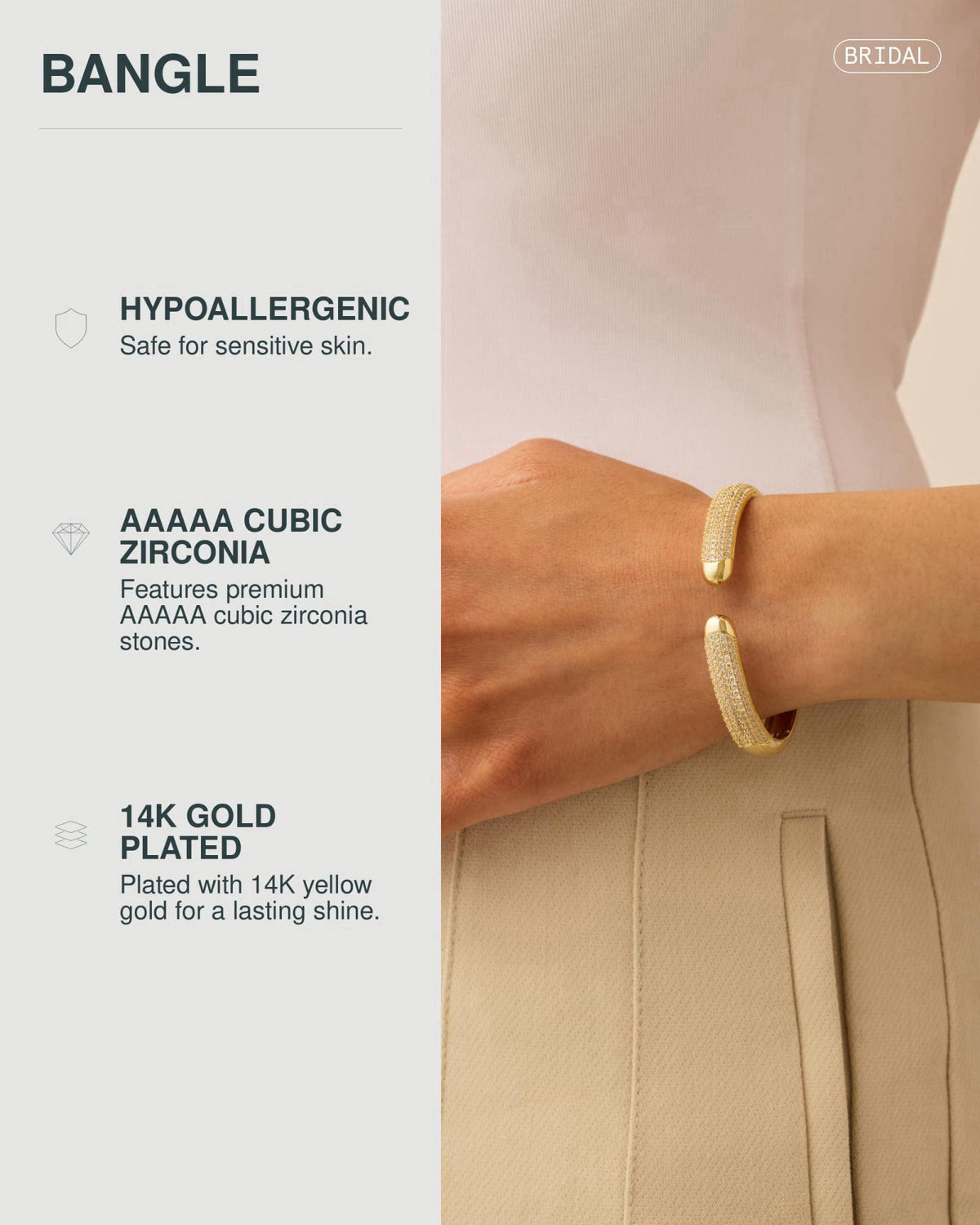 PAVOI 14k Gold Plated Cuff Bracelets | CZ Cuff Gold Bracelets for Women with Premium Pave Setting | Waterproof Hypoaller