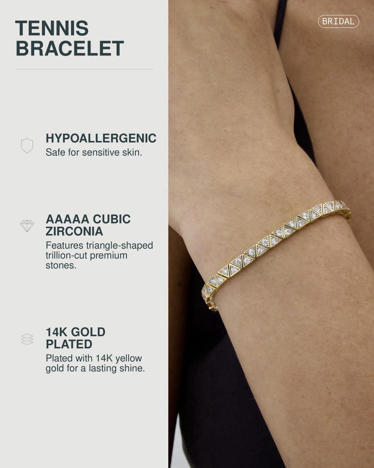 PAVOI 14K Gold Plated Tennis Bracelets for Women, Bezel Set CZ Bracelet – close-up detail