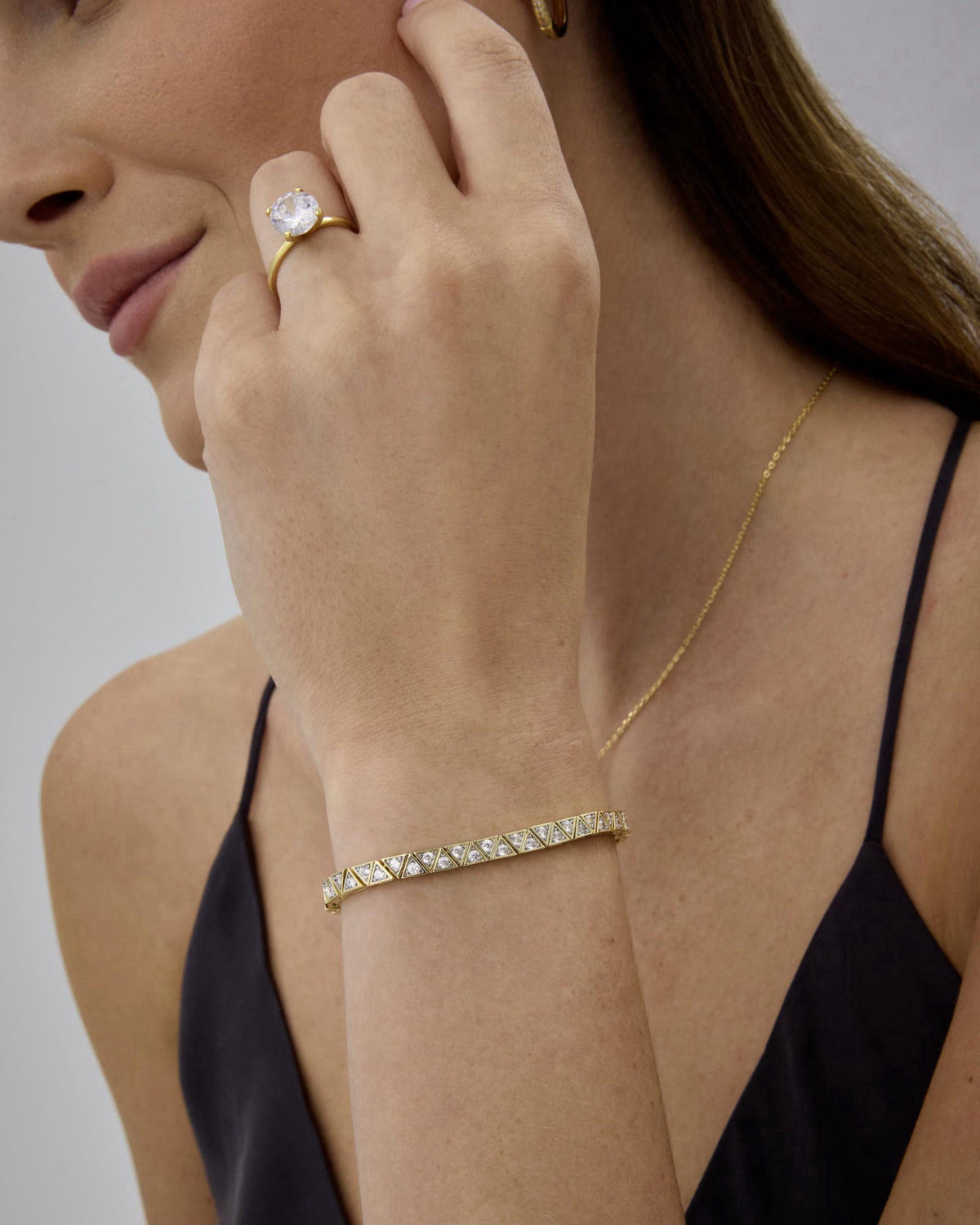 PAVOI 14K Gold Plated Tennis Bracelets for Women, Bezel Set CZ Bracelet – full view