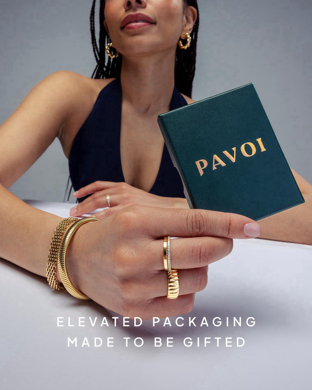 PAVOI 14K Gold Plated Tennis Bracelets for Women, Bezel Set CZ Bracelet – back view and specifications