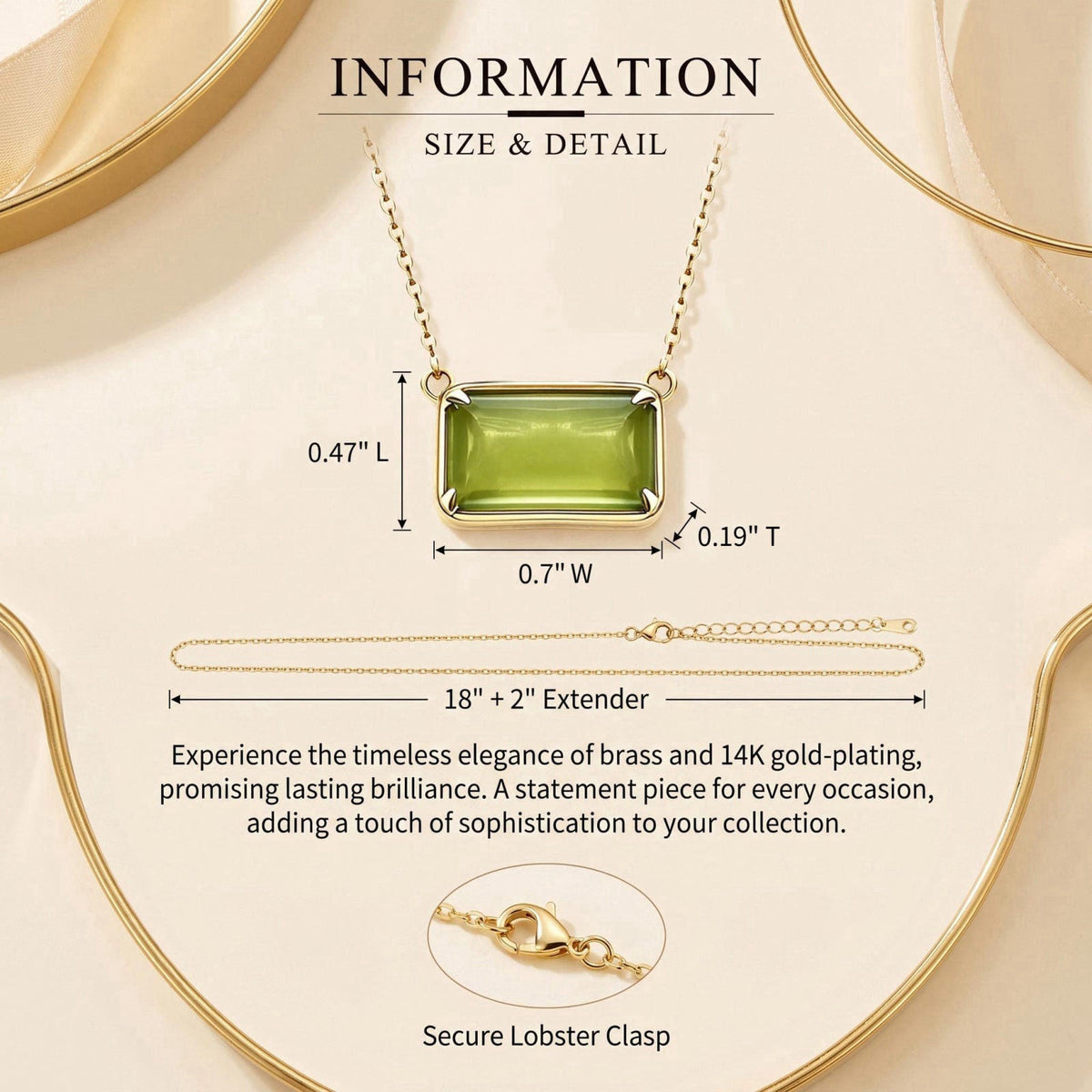 mdaeio Dainty Gold Rectangle Cushion Pendant Necklaces for Women Trendy – close-up detail in Green-Yellow Gold