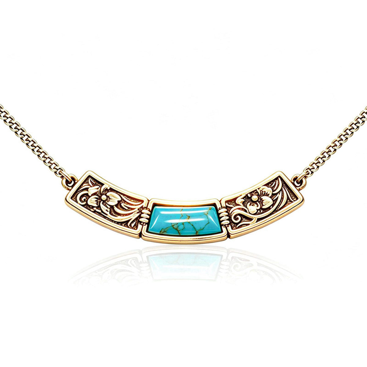 Montana West Wrangler Carved Floral Turquoise Necklace, Western Jewelry for Women – product photo (Pendant Necklaces)
