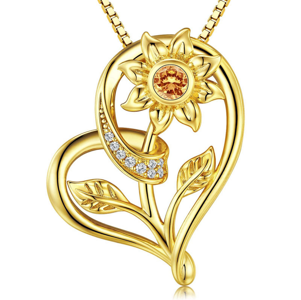 Hercaise Sunflower Heart Necklace for Women, Gold-Toned Alloy Pendant, Cute Flower Jewelry Gift for Mom or Wife on Birth