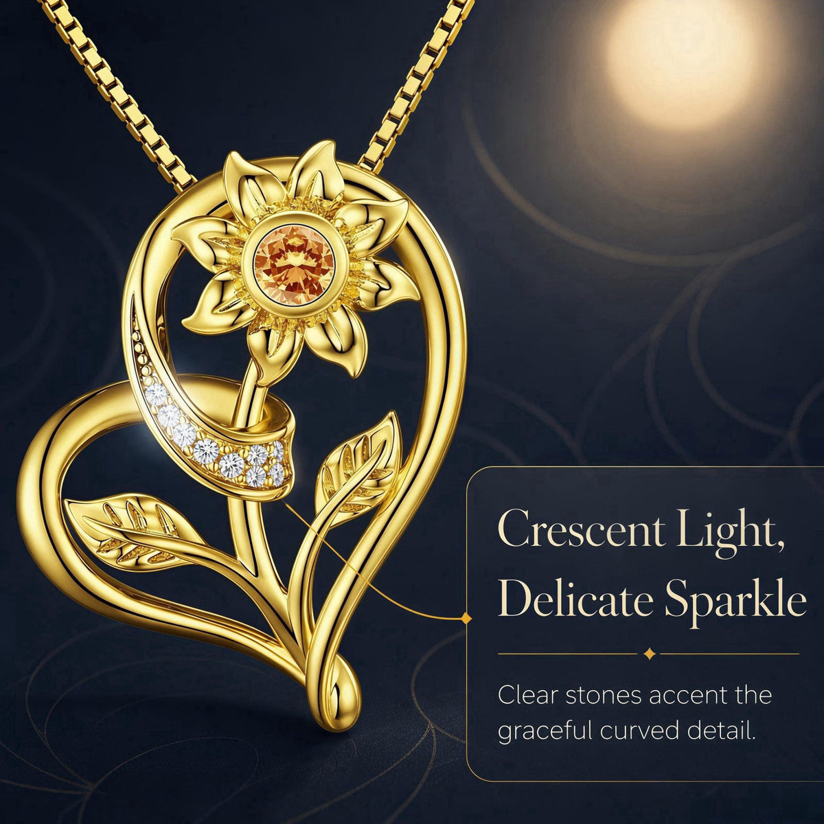 Hercaise Sunflower Heart Necklace for Women, Gold-Toned Alloy Pendant, Cute Flower Jewelry Gift for Mom or Wife on Birth