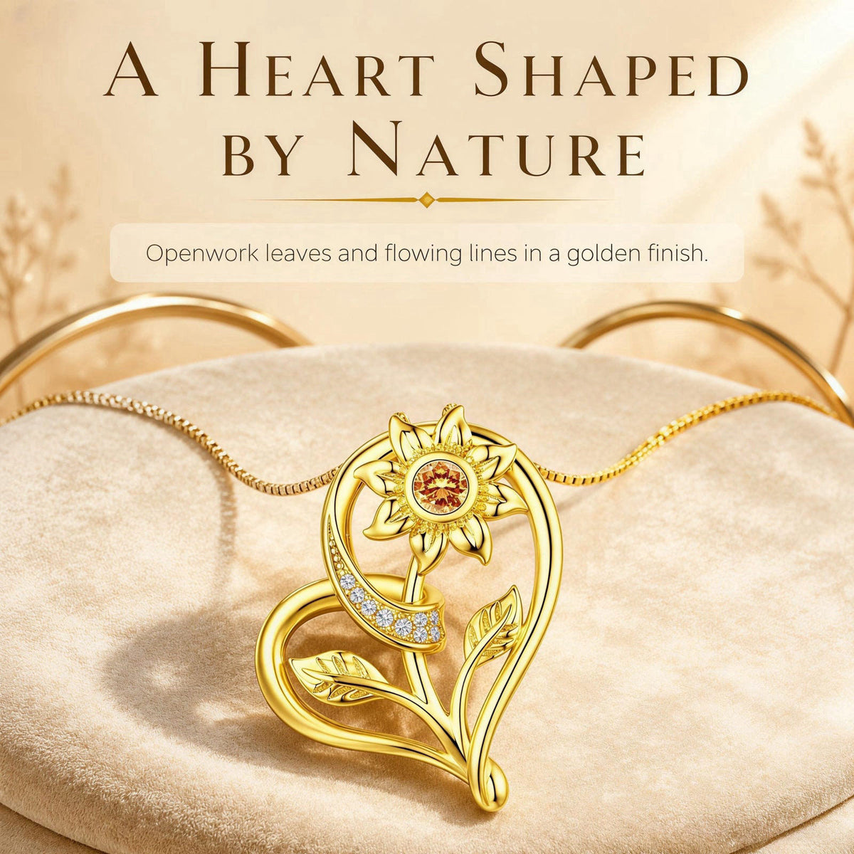 Hercaise Sunflower Heart Necklace for Women, Gold-Toned Alloy Pendant, Cute Flower Jewelry Gift for Mom or Wife on Birth