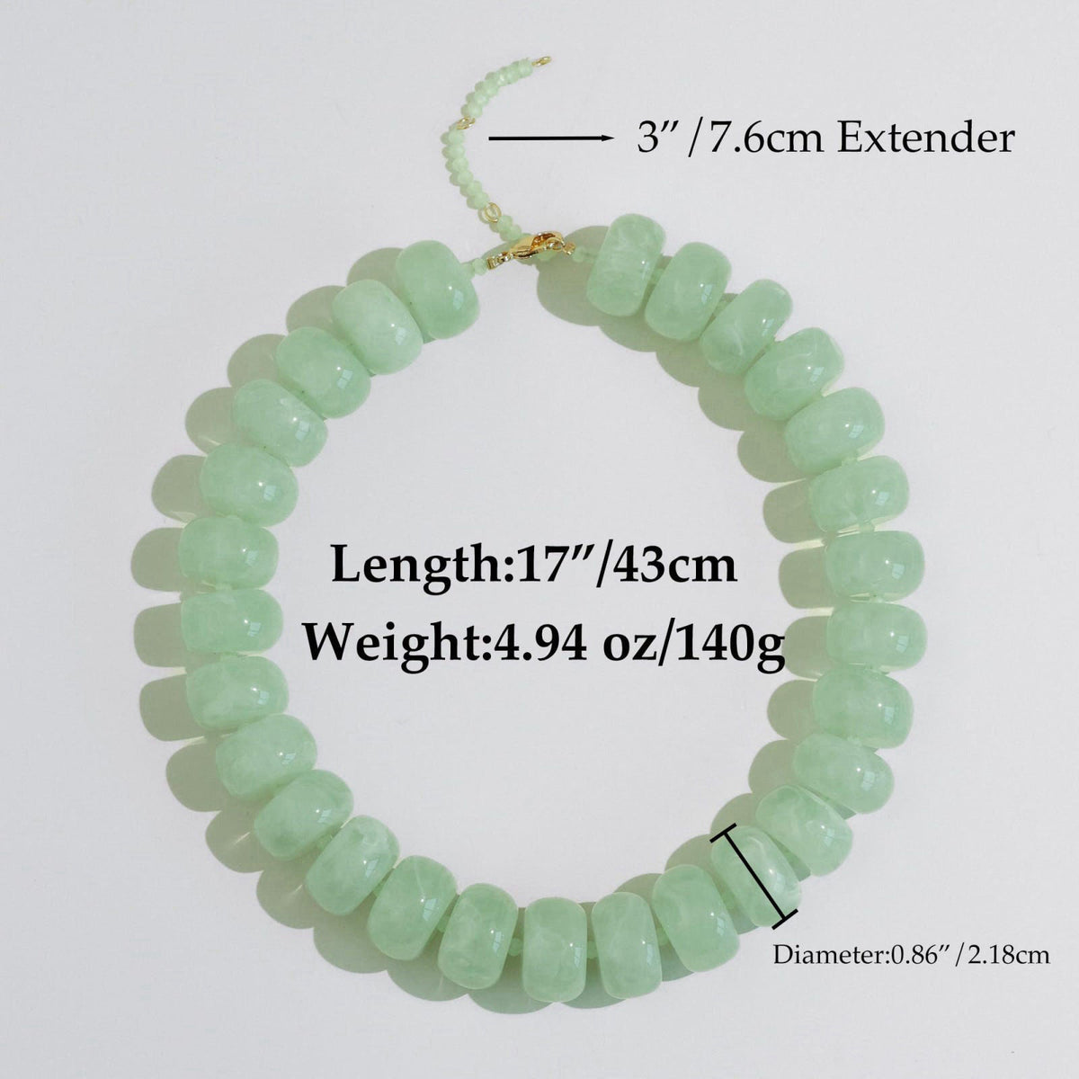 PanLuca Oversized Resin Beaded Chunky Necklace for Women – back view and specifications
