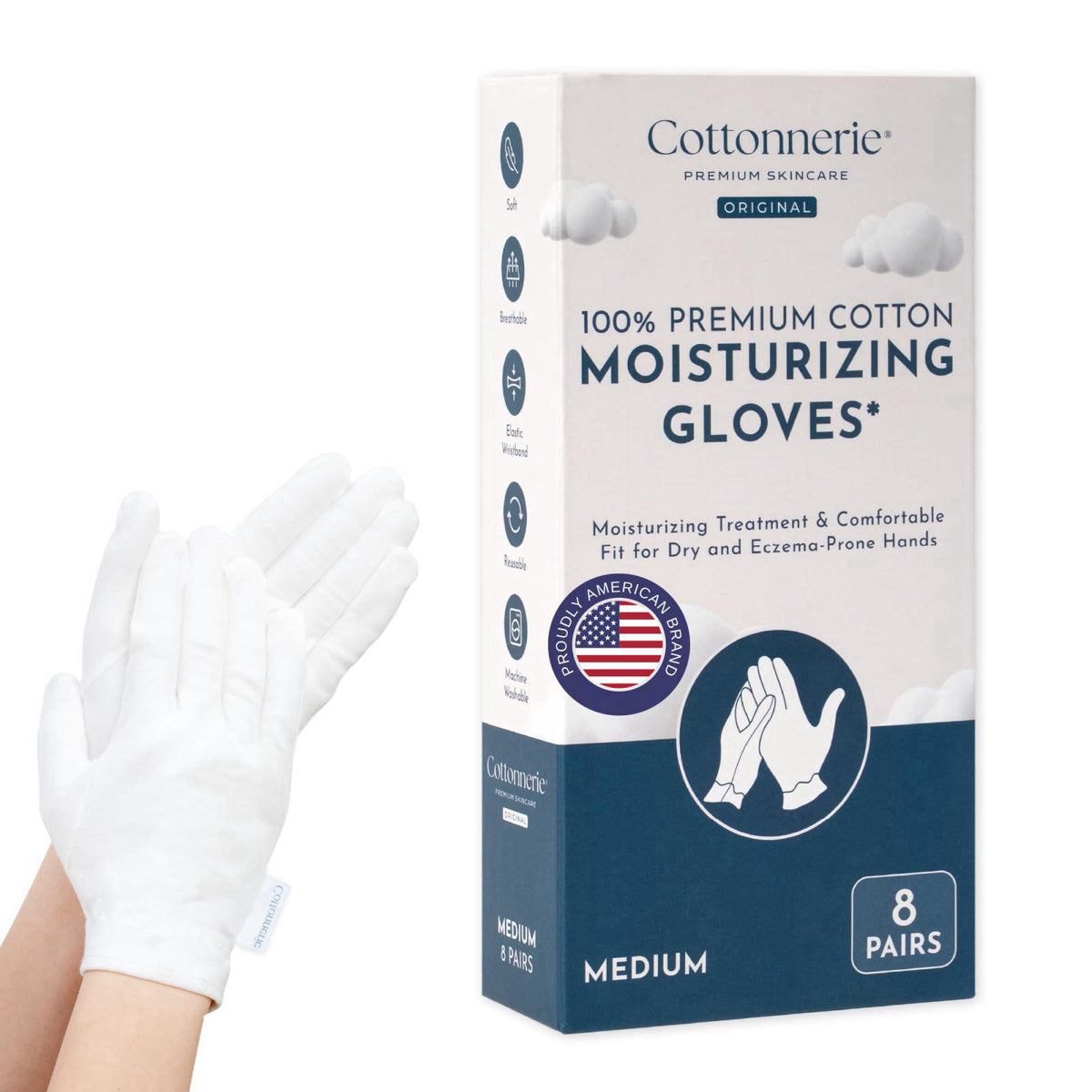 8 Pairs Cottonnerie Original Cotton Gloves for Dry Hands Sleeping, Moisturizing Gloves Overnight, Hand Moisturizer Glove