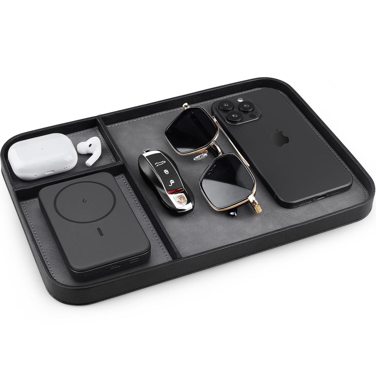 SENEN Leather Tray, Stylish and Organized Multifunctional Tray, for Table Entryway, Premium PU Leather, Catchall Tray fo