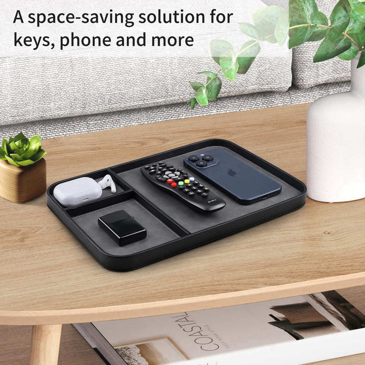 SENEN Leather Tray, Stylish and Organized Multifunctional Tray, for Table Entryway, Premium PU Leather, Catchall Tray fo